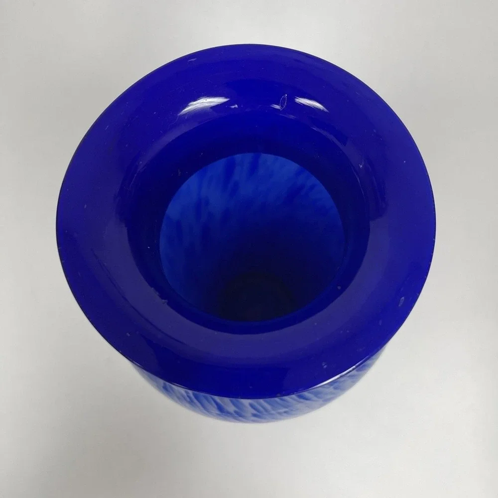 Blue White Glass Vase 11 3/8